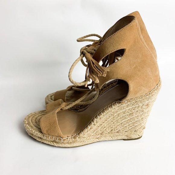 Joie Delilah tan suede lace up wedge espadrille sandal 39.5 - Picture 5 of 7